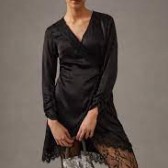 By Anthropologie Lace-Trimmed Wrap Dress, NWT, Size XXS - Picture 8 of 12